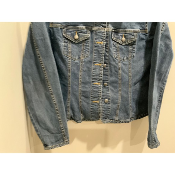 Faconnable Womens Medium Wash Stretch Denim Trucker Jacket Size L - Picture 8 of 15
